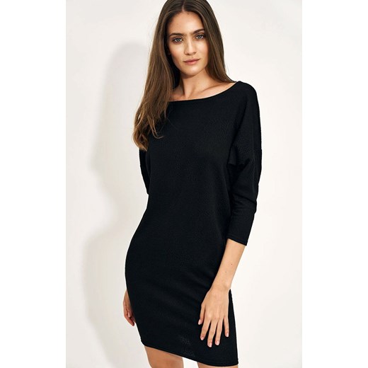 Czarna wiskozowa sukienka typu nietoperz s216, Kolor czarny, Rozmiar 36, Nife Nife 42 Primodo