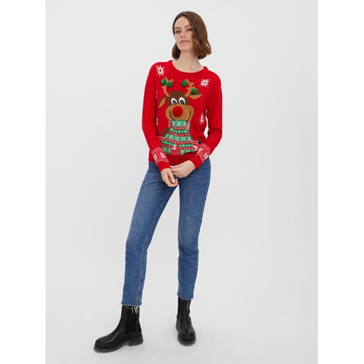 Vero Moda Sweter New Frosty Deer 10272616 Czerwony Regular Fit Vero Moda S MODIVO