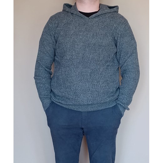Sweter męski szary z kapturem, wełna z akrylem Bodara XL ATELIER-ONLINE promocyjna cena