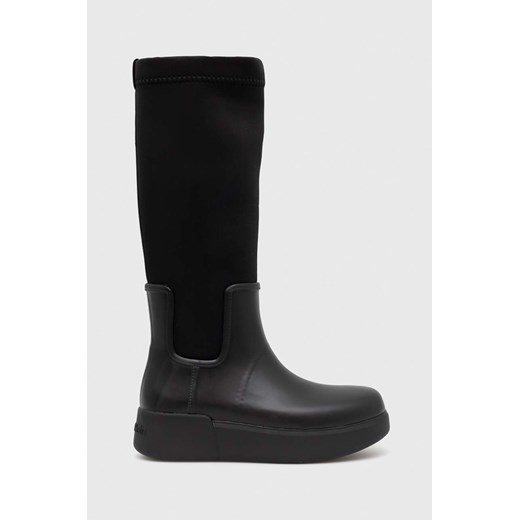 Calvin Klein kalosze Rain Boot Wedge High damskie kolor czarny ze sklepu ANSWEAR.com w kategorii Kalosze damskie - zdjęcie 147343566