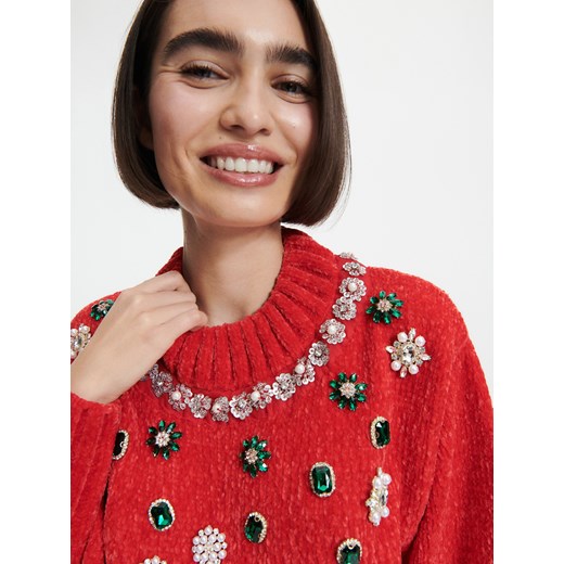Reserved - Sweter z kolorowymi kamieniami - Czerwony Reserved M Reserved