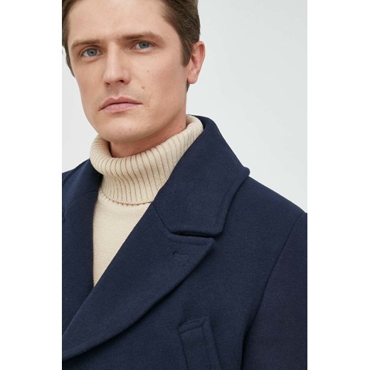 Selected Homme płaszcz z domieszką wełny kolor granatowy przejściowy dwurzędowy Selected Homme S ANSWEAR.com