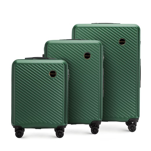 Zestaw walizek z ABS-u w ukośne paski ciemnozielony ze sklepu WITTCHEN w kategorii Walizki - zdjęcie 147500159