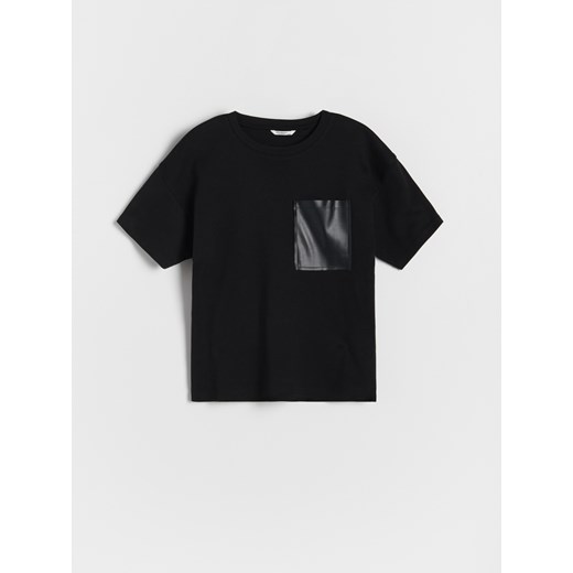 Reserved - T-shirt z ozdobną kieszonką - Czarny Reserved 146 (10 lat) okazyjna cena Reserved