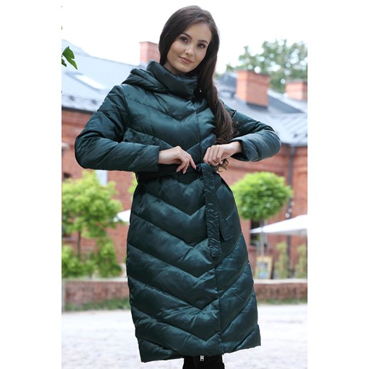 Puchowy płaszcz z paskiem Perso ze sklepu Eye For Fashion w kategorii Płaszcze damskie - zdjęcie 147577529