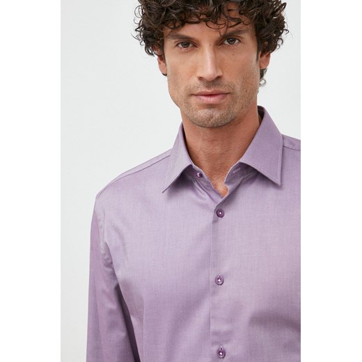 BOSS koszula męska kolor fioletowy slim z kołnierzykiem klasycznym 40 ANSWEAR.com