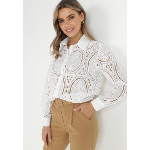 Biała Koszula Koronkowa Coillie ze sklepu Born2be Odzież w kategorii Koszule damskie - zdjęcie 147589885