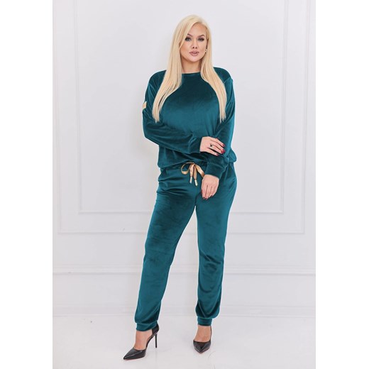 ZIELONY KOMPLET DRESOWY WELUROWY Z OZDOBNĄ NASZYWKĄ- PLUS SIZE Olika 3XL olika.com.pl