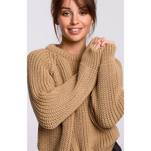 Sweter oversize w kolorze karmelowym BK045, Kolor karmelowy, Rozmiar L/XL, BE Be L/XL okazja Primodo