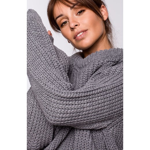 Sweter oversize w kolorze szarym BK045, Kolor szary, Rozmiar L/XL, BE Be L/XL promocyjna cena Primodo
