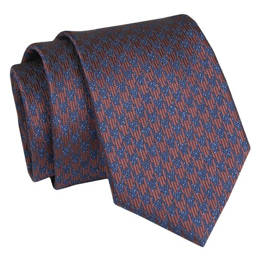 Krawat - ALTIES - Brązowy w Geometryczny Wzór KRALTS0869 ze sklepu JegoSzafa.pl w kategorii Krawaty - zdjęcie 147609599