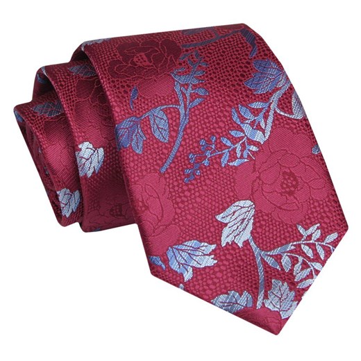 Krawat - ALTIES - Czerwony w Kwiaty KRALTS0864 ze sklepu JegoSzafa.pl w kategorii Krawaty - zdjęcie 147609609
