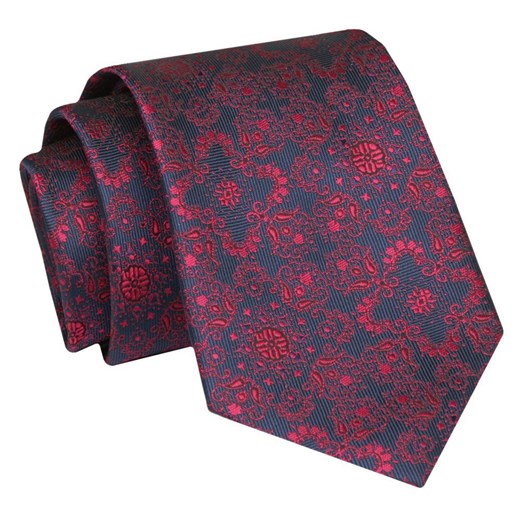 Krawat - ALTIES - Granatowy, Czerwony Wzór Orientalny KRALTS0853 ze sklepu JegoSzafa.pl w kategorii Krawaty - zdjęcie 147609625