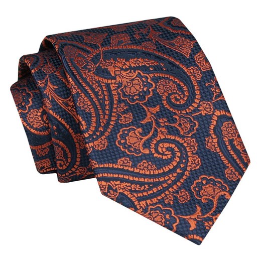 Krawat - ALTIES - Granatowy w Miedziany Wzór KRALTS0854 ze sklepu JegoSzafa.pl w kategorii Krawaty - zdjęcie 147609627