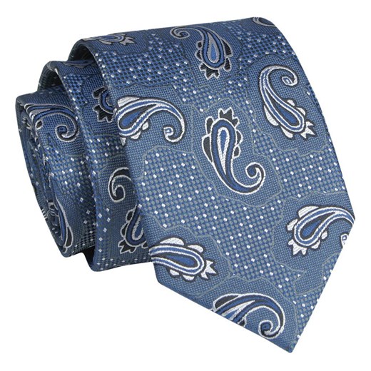 Krawat - ALTIES - Niebieski, Duże Wzory Paisley KRALTS0871 ze sklepu JegoSzafa.pl w kategorii Krawaty - zdjęcie 147609639