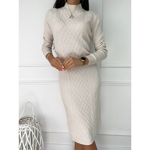 Beżowa Sweterkowa Sukienka Modnakiecka.pl S/M ModnaKiecka.pl