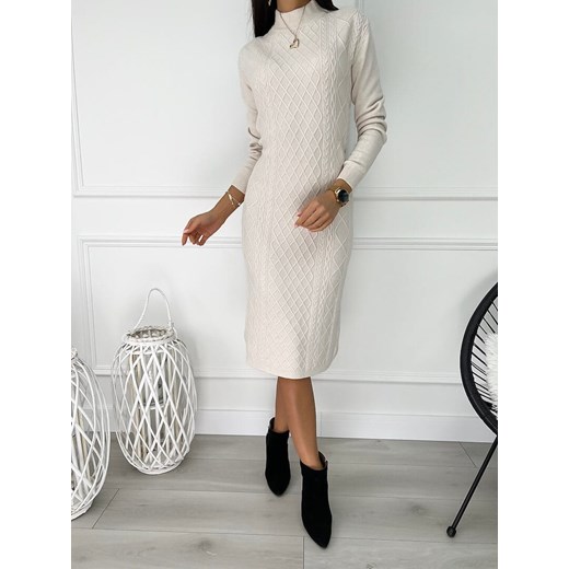 Beżowa Sweterkowa Sukienka Modnakiecka.pl L/XL ModnaKiecka.pl