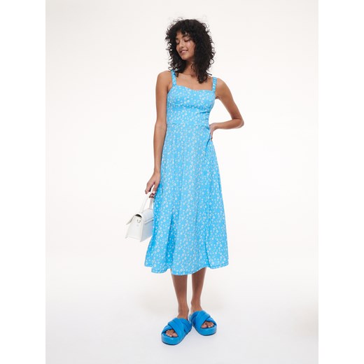 Reserved - Wzorzysta sukienka midi - Niebieski Reserved M wyprzedaż Reserved