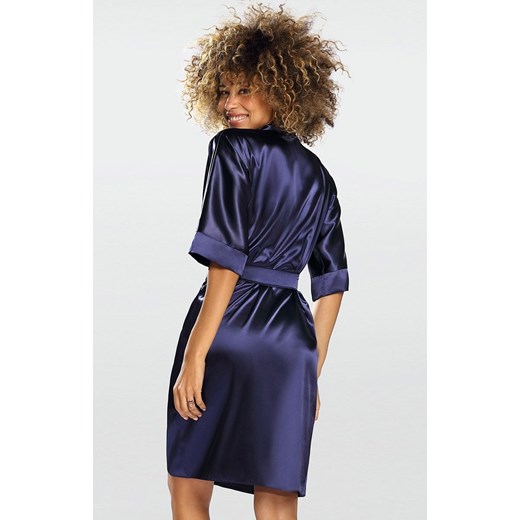 Granatowy satynowy szlafrok damski 100, Kolor granatowy, Rozmiar XS, DKaren ze sklepu Intymna w kategorii Szlafroki damskie - zdjęcie 147700326