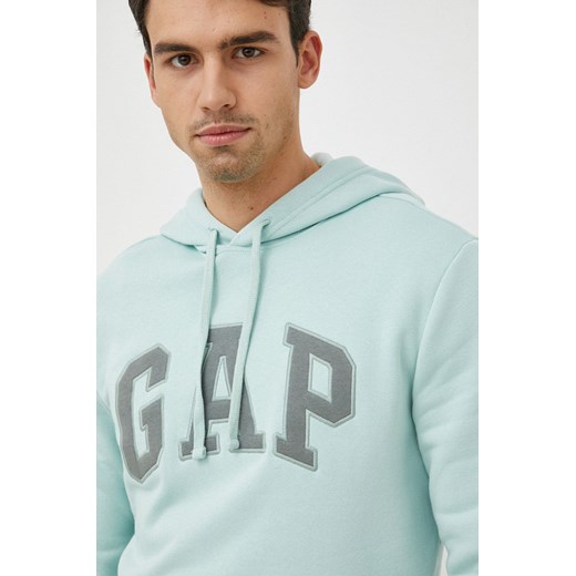 GAP bluza męska kolor turkusowy z kapturem z aplikacją Gap XL ANSWEAR.com