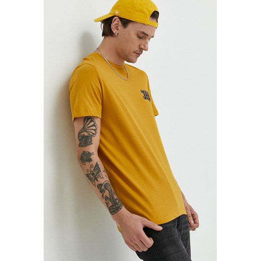 Jack &amp; Jones t-shirt bawełniany kolor żółty z nadrukiem Jack & Jones L ANSWEAR.com