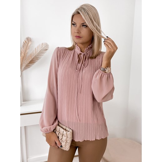 Bluzka damska Ubra z długim rękawem różowa elegancka z golfem