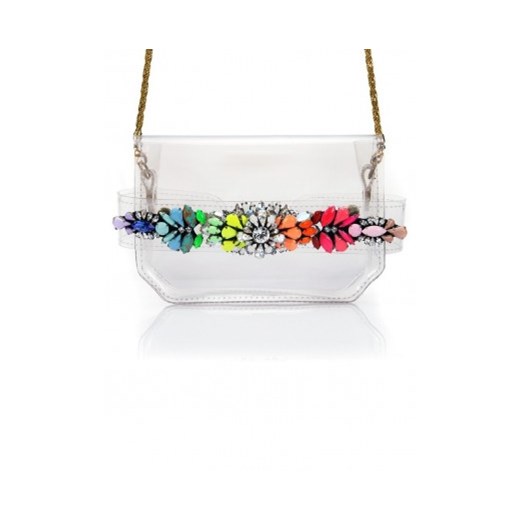 Transparentna torebka z kolorowymi kryształkami alicejo-pl bialy kolorowe