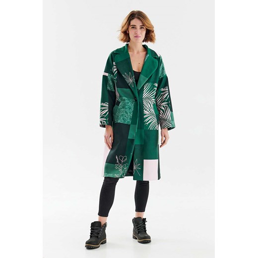 Patchworkowy płaszcz o klasycznym kroju Havana Green XS ze sklepu NAOKO w kategorii Płaszcze damskie - zdjęcie 147788758