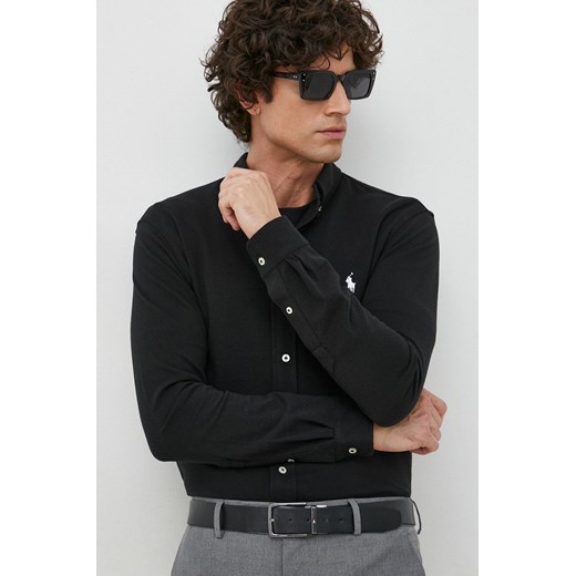 Polo Ralph Lauren koszula bawełniana męska kolor czarny regular z kołnierzykiem button-down ze sklepu ANSWEAR.com w kategorii Koszule męskie - zdjęcie 147801895