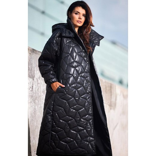 Płaszcz maxi pikowany w kolorze czarnym A537, Kolor czarny, Rozmiar S/M, Awama ze sklepu Primodo w kategorii Płaszcze damskie - zdjęcie 147822618