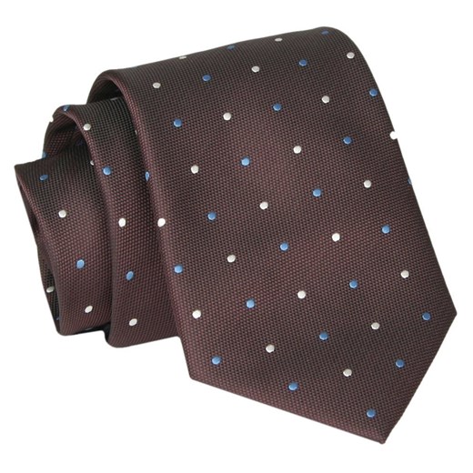 Krawat - ALTIES - Brązowy, Drobne Groszki KRALTS0831 ze sklepu JegoSzafa.pl w kategorii Krawaty - zdjęcie 147823878