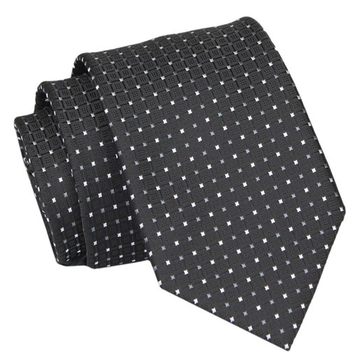 Krawat - ALTIES - Czarny, Wzór Geometryczny KRALTS0843 ze sklepu JegoSzafa.pl w kategorii Krawaty - zdjęcie 147823886