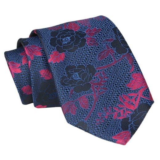 Krawat - ALTIES - Granat, Duży Motyw Kwiatowy KRALTS0834 ze sklepu JegoSzafa.pl w kategorii Krawaty - zdjęcie 147823906