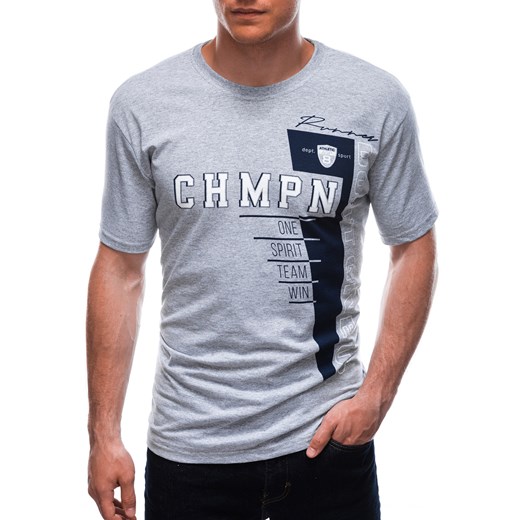 T-shirt męski z nadrukiem 1710S - szary ze sklepu Edoti w kategorii T-shirty męskie - zdjęcie 147907797