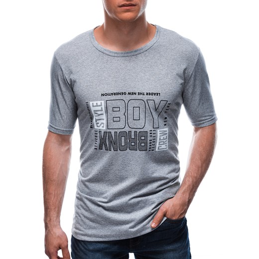 T-shirt męski z nadrukiem 1675S - szary Edoti.com XL Edoti