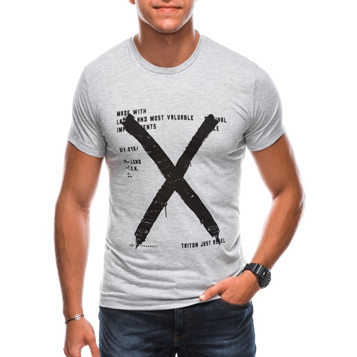 T-shirt męski z nadrukiem 1728S - jasnoszary Edoti.com XXL Edoti