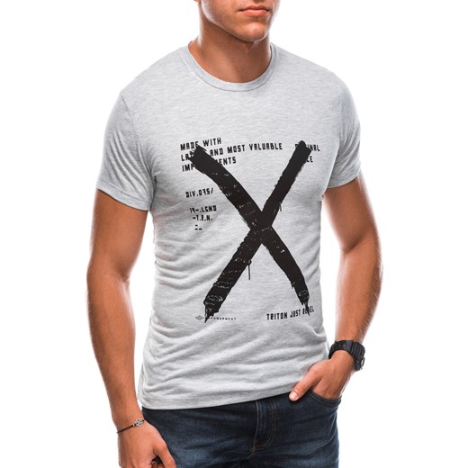 T-shirt męski z nadrukiem 1728S - jasnoszary Edoti.com L Edoti