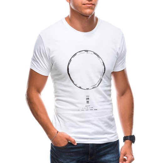 T-shirt męski z nadrukiem 1729S - biały Edoti.com S Edoti