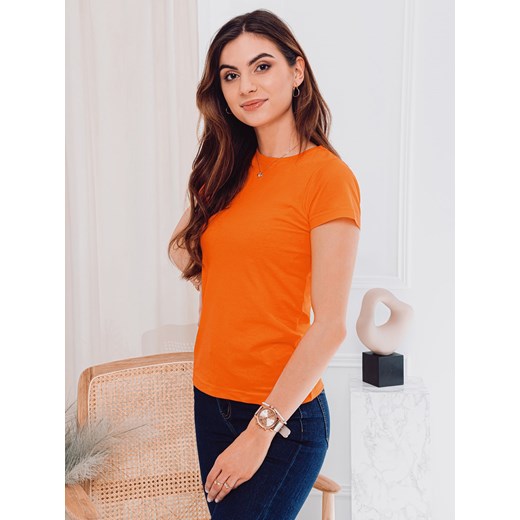 T-shirt damski basic 001SLR - pomarańczowy ze sklepu Edoti w kategorii Bluzki damskie - zdjęcie 147909327
