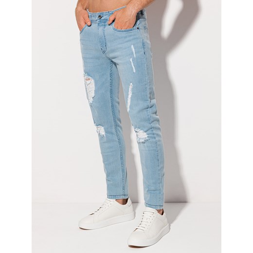 Spodnie męskie jeansowe 1213P - jasnoniebieskie Edoti.com M wyprzedaż Edoti