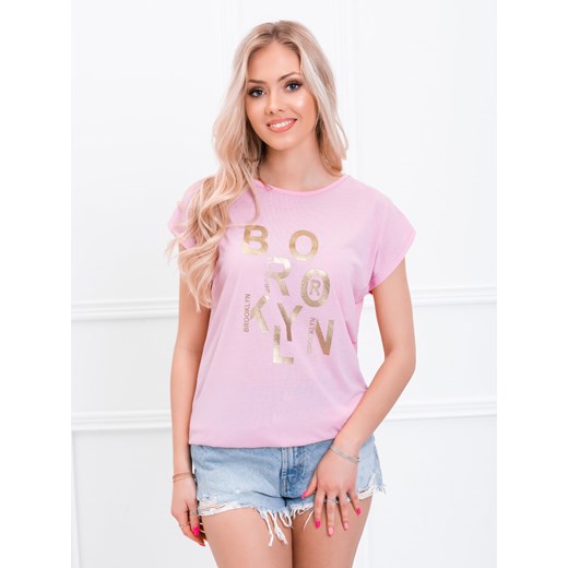 T-shirt damski z nadrukiem 020SLR - różowy Edoti.com XL promocja Edoti