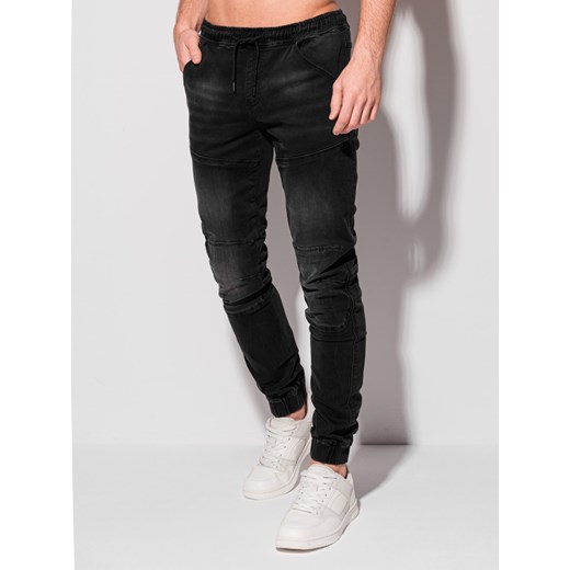 Spodnie męskie jeansowe joggery 1312P - czarne Edoti.com S Edoti