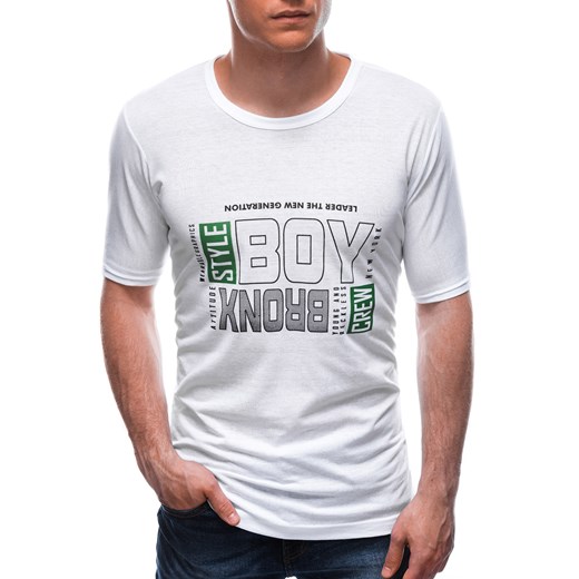 T-shirt męski z nadrukiem 1675S - biały Edoti.com M Edoti