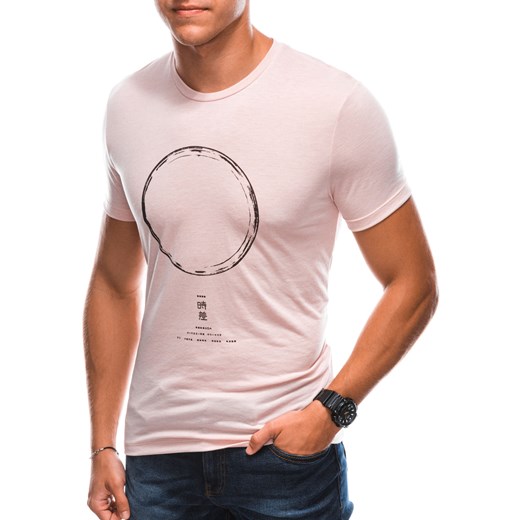 T-shirt męski z nadrukiem 1729S - różowy Edoti.com XL Edoti