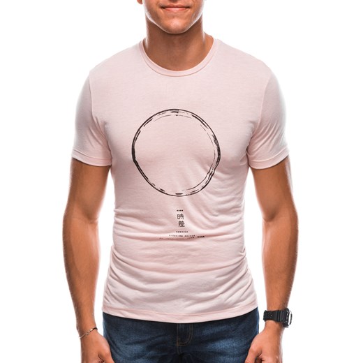 T-shirt męski z nadrukiem 1729S - różowy Edoti.com M Edoti