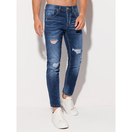Spodnie męskie jeansowe 1217P - ciemnoniebieskie ze sklepu Edoti w kategorii Jeansy męskie - zdjęcie 147912657