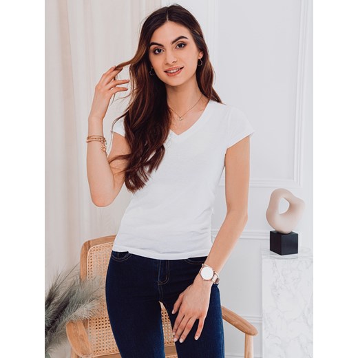 T-shirt damski basic 002SLR - biały ze sklepu Edoti w kategorii Bluzki damskie - zdjęcie 147913136