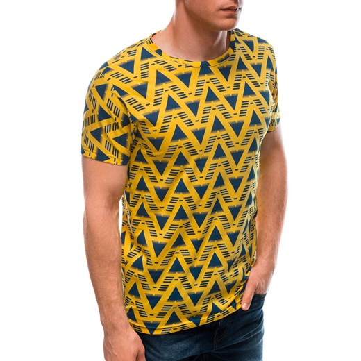 T-shirt męski z nadrukiem 1647S - żółty Edoti.com L okazyjna cena Edoti