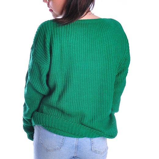 Owersizowy zielony sweter damski z podwójnym wzorem /A3-1 UB375 U107/ one size wyprzedaż Pantofelek24.pl Jacek Włodarczyk