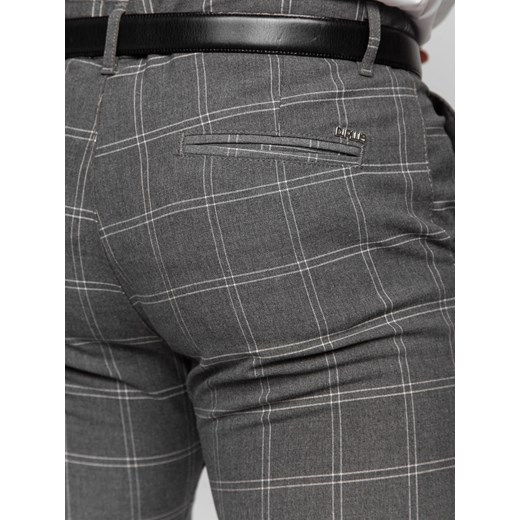 Antracytowe spodnie materiałowe chinosy w kratę męskie Denley 0036 36/XL promocja Denley